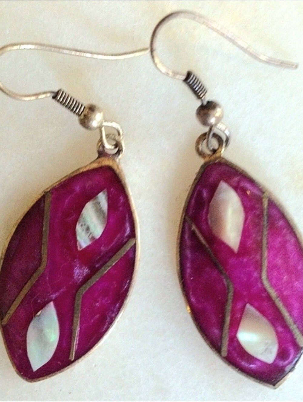 Vintage Mexican Alpaca Silver Abalone Shell Dangle Earrings